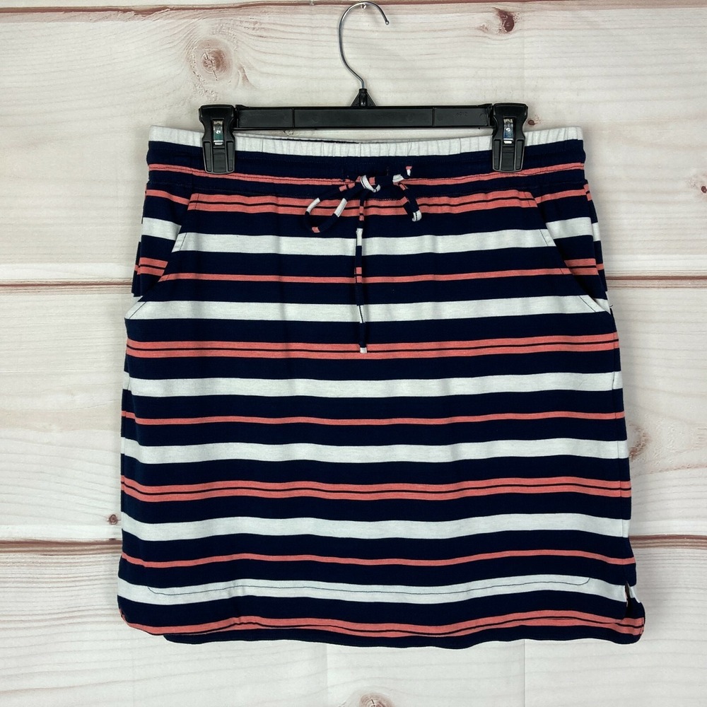 Sunday Skirt Womens M Stripe Mini Drawstring A-Line Knit Pockets Elastic Waist